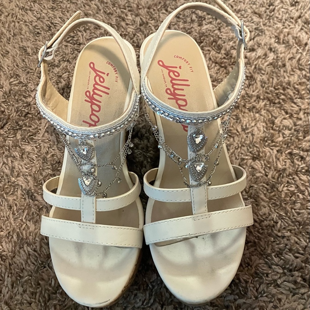 Jellypop White Strappy Wedge Sandals